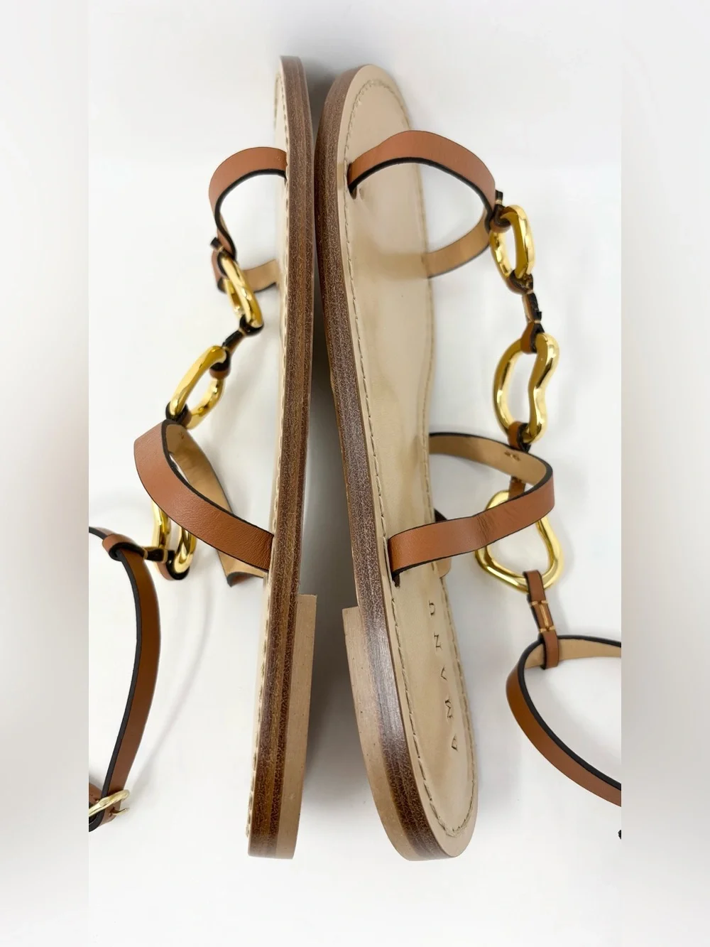 AMANU The Bazaruto Embellished Leather Sandals Cognac Gold Size 40 / 10 NWT